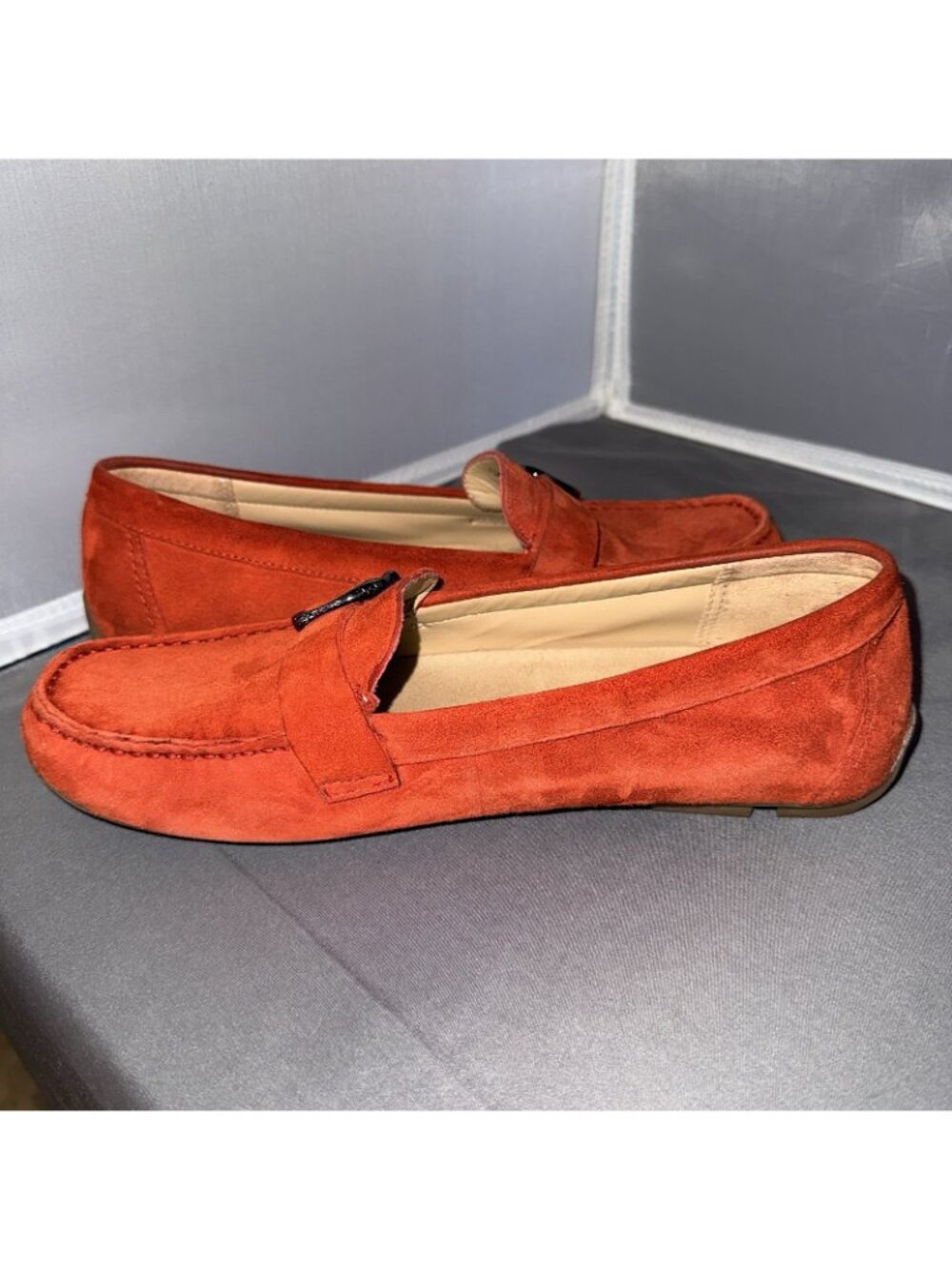 Naturalizer Berkley Red Suede Buckle Detail Driver loafers Mocassins Size 10 - Picture 3 of 5